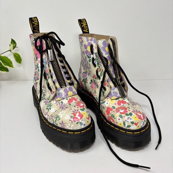 NEW! DR MARTENS Sinclair Floral Mash Up Leather Platform Boots - Picture 4 of 12
